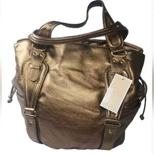 Michael Kors Lattington Large Tote Antique Brass Leather Handbag